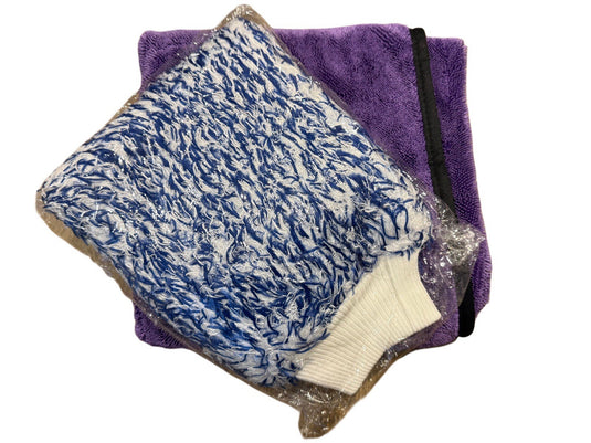 Car Wash Mitt And XXL Drying Towel Set