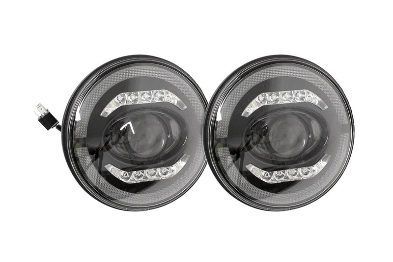 Load image into Gallery viewer, 7 INCH HALO AND BAR SMOKED LED HEADLIGHTS RIGHT HAND (PAIR)
